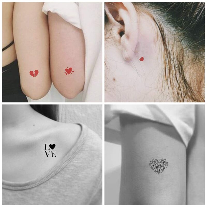 Red Black Love Hearts Temporary Tattoos 15 Designs 2 Colors 360 Patterns, Waterproof Valentines Decal Tattoo Stickers for Women - Image 2