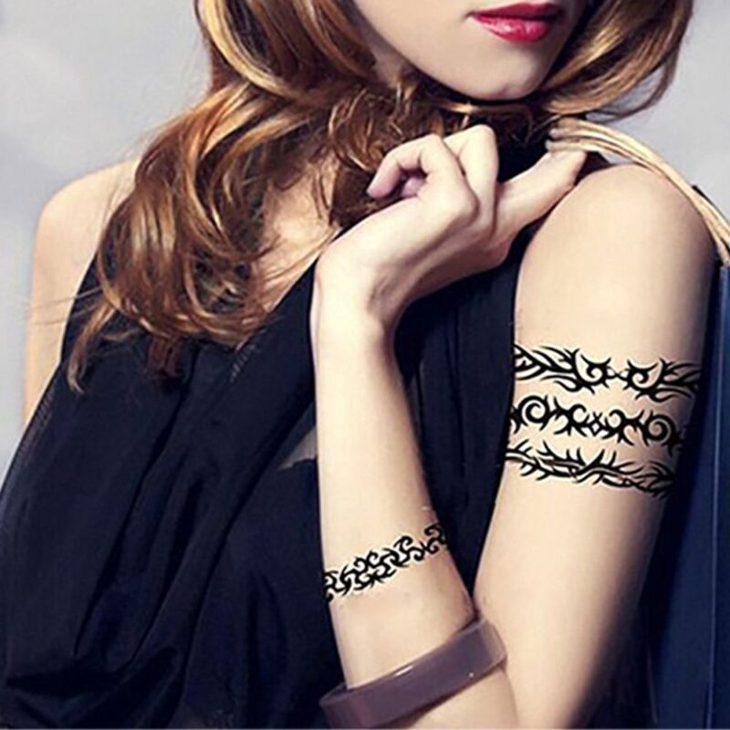 6 Sheets Mix Tribal fake Tattoos Small Temporary Tattoo Blue Black Tribal Pattern Tattoo Body Sticker for Men Women 9cmX 19cm/3.54X7.48 inches (LXW) - Image 2
