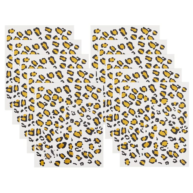 10 Sheets Temporary Cheetah Leopard Print Tattoo Stickers 5x6 Inch Face Stickers Removable for Women Art Party Decor Halloween Costume Black & Gold