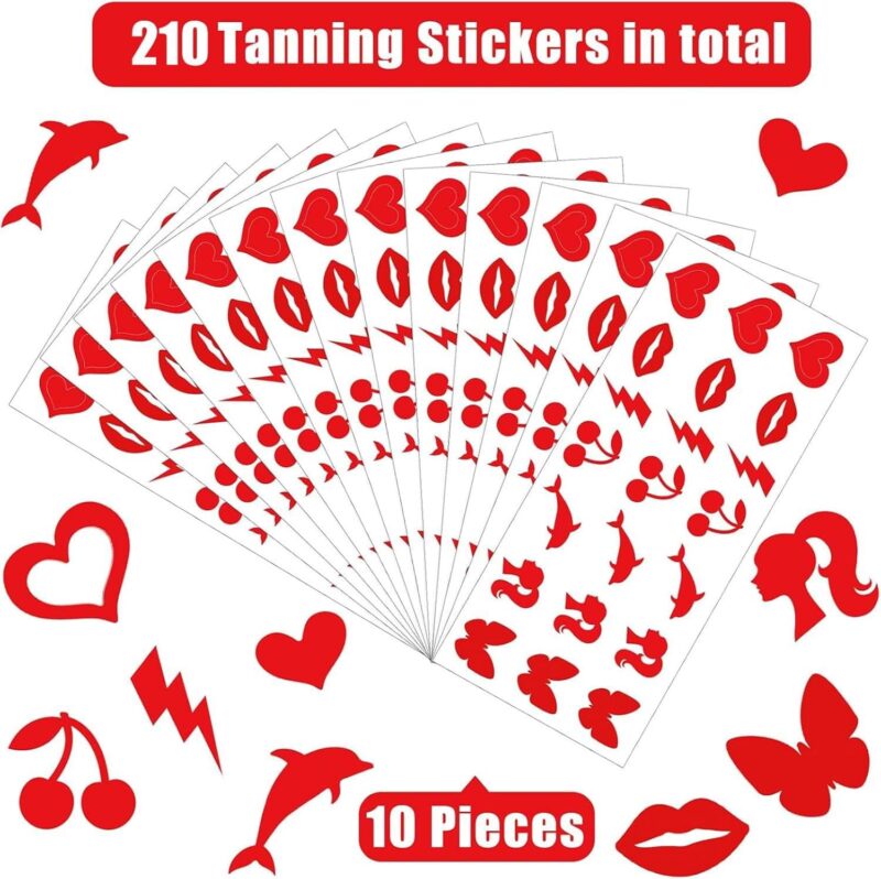 Tanning Stickers for Body - 210 Pieces Multi-Style Self Adhesive Tanning Tattoo Stickers for Sunbathing & Tanning Beds | Waterproof, Sexy Kiss & Dolphin Patterns | Single Use Paper Stickers - Image 2