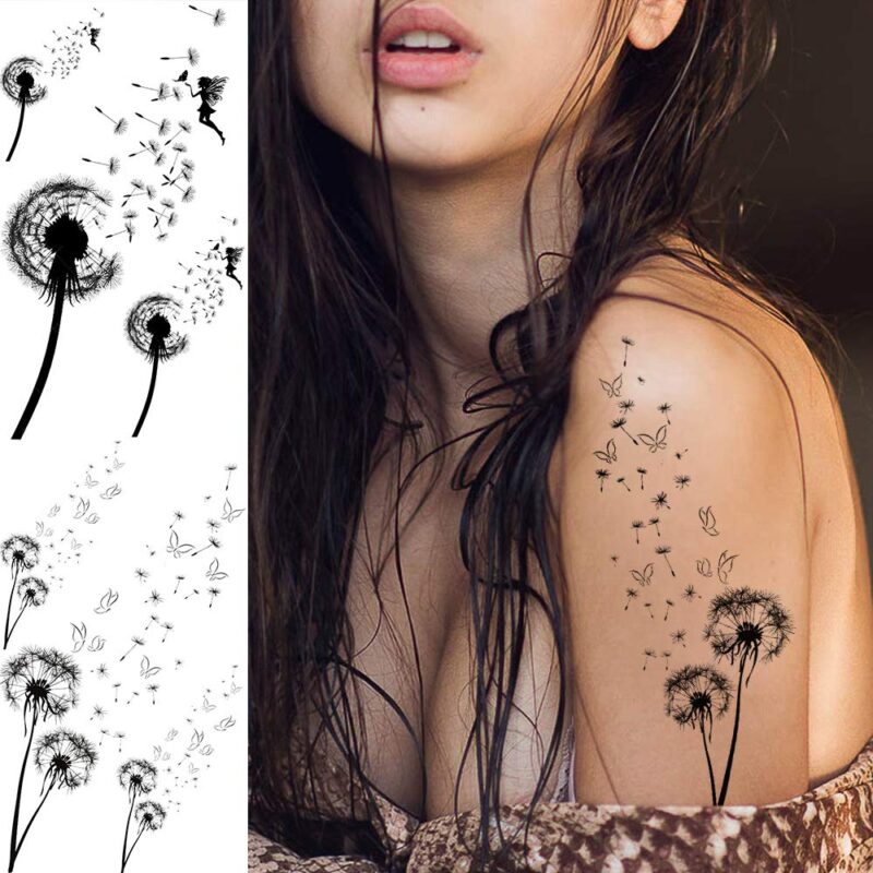 13 Sheets Beautiful Dandelion Temporary Tattoos For Women Realistic Flying Dandelion Birds Butterfly Fake Tattoos Flowers For Girls Kids Hand Wrist Neck Decoration Temp Tatoos Temporary Sticker - Image 2