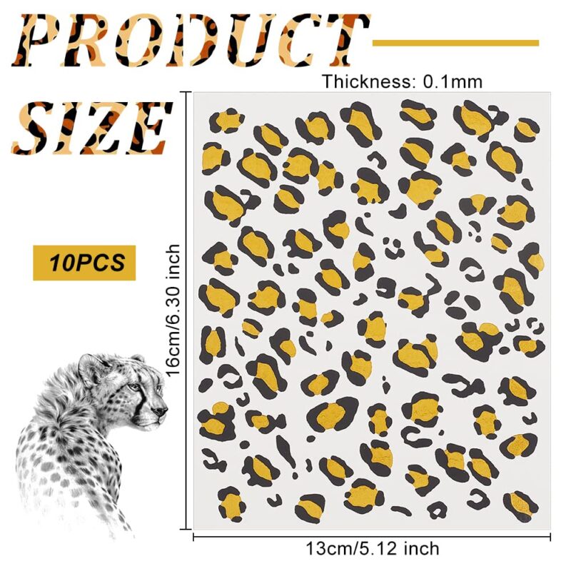 10 Sheets Temporary Cheetah Leopard Print Tattoo Stickers 5x6 Inch Face Stickers Removable for Women Art Party Decor Halloween Costume Black & Gold - Image 2