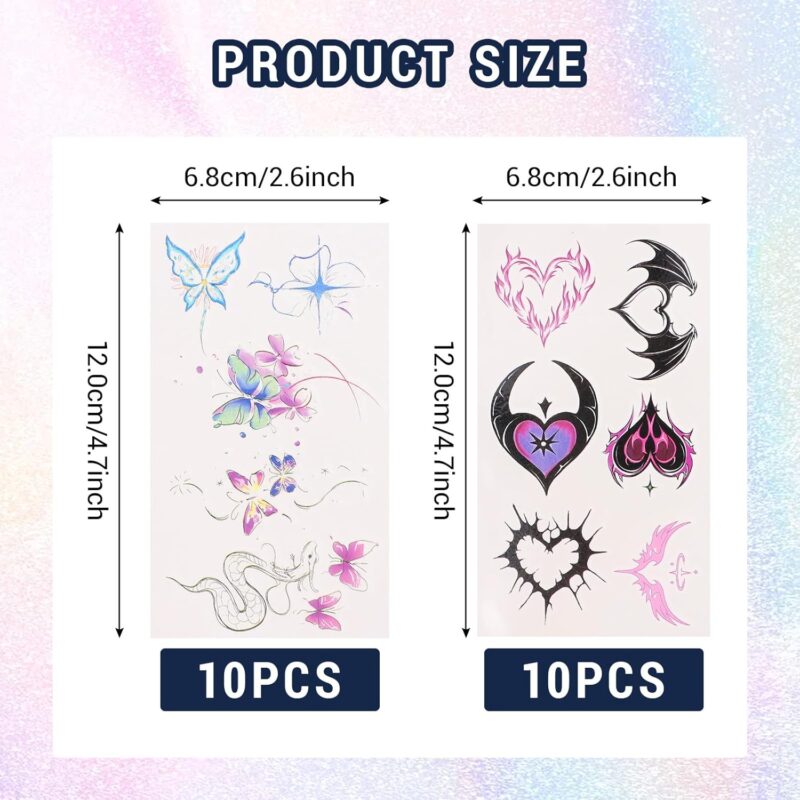 20 Sheets  Temporary Tattoos Stickers for Girls, Butterfly Aesthetic Cool Cyberpunk Waterproof Temporary Tattoo Decals - Image 2