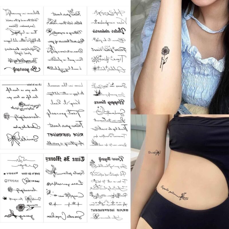 9 Sheets Realistic English Word Temporary Tattoos Stickers,70 Pcs Inspirational Quotes Words Tattoos for Women Man Adult 645 - Image 2
