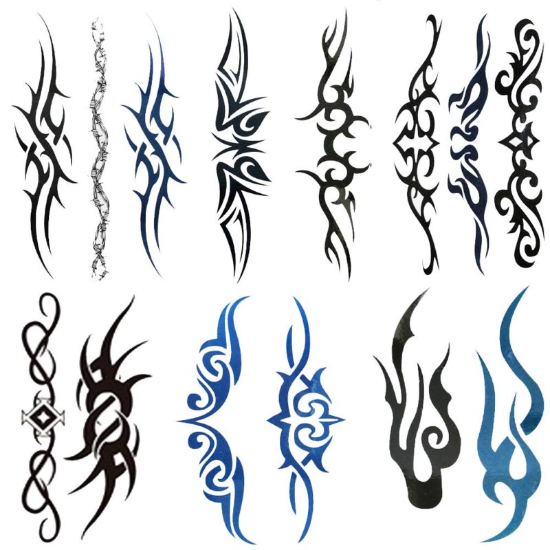 6 Sheets Mix Tribal fake Tattoos Small Temporary Tattoo Blue Black Tribal Tattoo Body Sticker for Men Women 6x10.5cm/2.36x4.13inches (LxW)