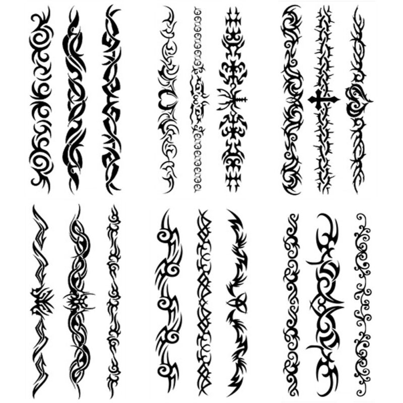 6 Sheets Mix Tribal fake Tattoos Small Temporary Tattoo Blue Black Tribal Pattern Tattoo Body Sticker for Men Women 9cmX 19cm/3.54X7.48 inches (LXW)