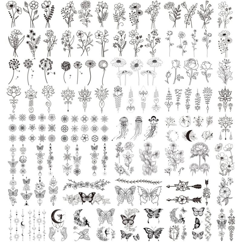 100 Sheets Temporary Tattoos for Women Adult, 420 Mixed Styles Tiny Branch Fake Tattoo Stickers that Look Real and Last Long, Realistic Henna Tattoo for Girl Body Art Sticker - Image 2