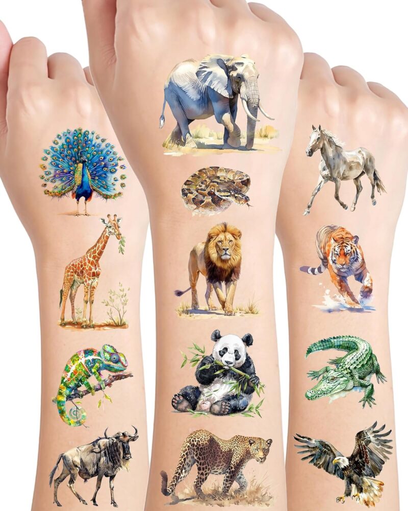 195 Pieces  Animals Temporary Tattoos Stickers,18 Sheets Realistic Jungle Themed Tattoos Stickers Party Decoration favors for Kids Girl Boys Birthday Baby Shower Party Decoration Supplies