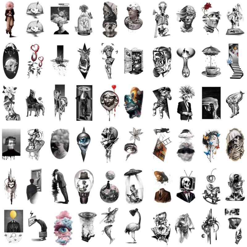 Temporary Tattoos for Men and Women, 77 Sheets Abstract Fake Tattoo Stickers, Snake Tears, Clocks, Planets Pattern Cool Tattoos for Adult Kids - Image 2