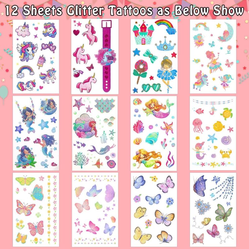 Temporary Tattoos for Kids Women, Glitter Tattoo Stickers for Party Favors, Toys, Prizes for Classroom, Stocking Stuffers, Birthday Decoration, Gifts - 160 Styles Multi-Patterns - Image 2