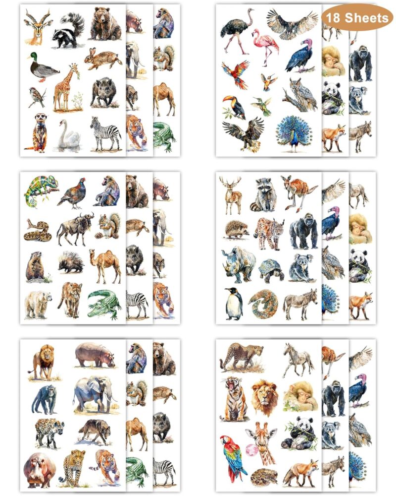 195 Pieces  Animals Temporary Tattoos Stickers,18 Sheets Realistic Jungle Themed Tattoos Stickers Party Decoration favors for Kids Girl Boys Birthday Baby Shower Party Decoration Supplies - Image 2