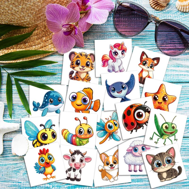 Larger Temporary Tattoos For Kids, 102 Styles Mixed Cute Animals Stickers Birthday Party Favors for Kids 3-5 4-8, Goodie Bag Stuffers Party Supplies Decoration Gifts Activities Games - Image 2