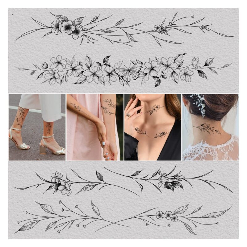 Tiny Temporary Tattoos for Women Girls, Realistic Fake Tattoos That Look Real and Last Long for Adult, Waterproof Hand Tattoos Stencils Stickers for Body Art-12 Sheets