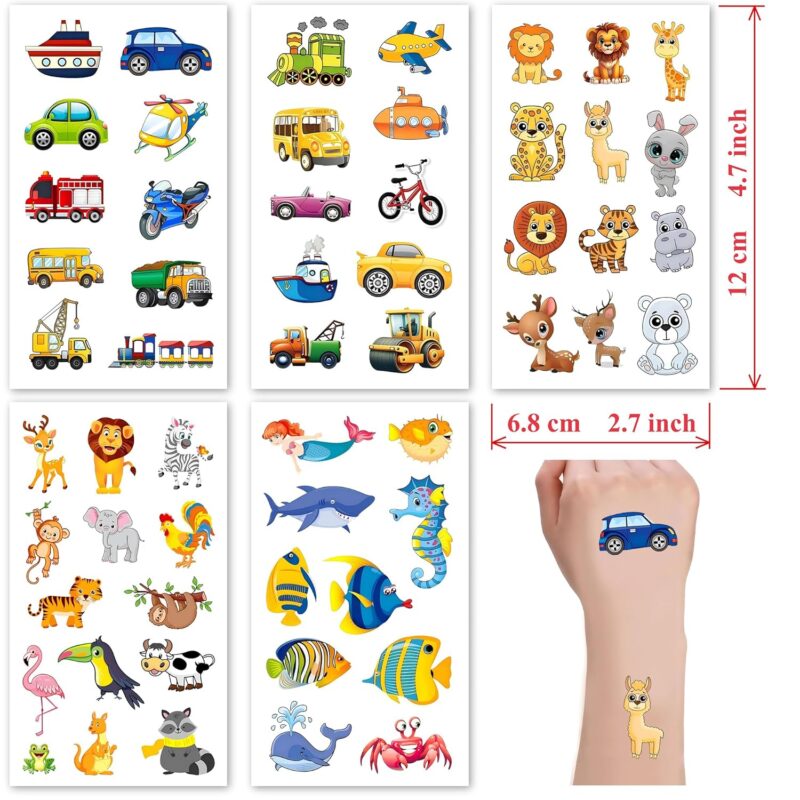 20 Sheets Temporary Tattoo fake tattoos Cute pattern stickers markers for Children Kids Toddlers Boys Girls - Image 2