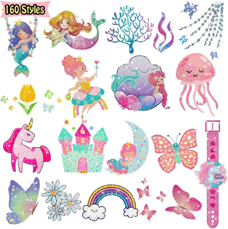 Temporary Tattoos for Kids Women, Glitter Tattoo Stickers for Party Favors, Toys, Prizes for Classroom, Stocking Stuffers, Birthday Decoration, Gifts - 160 Styles Multi-Patterns