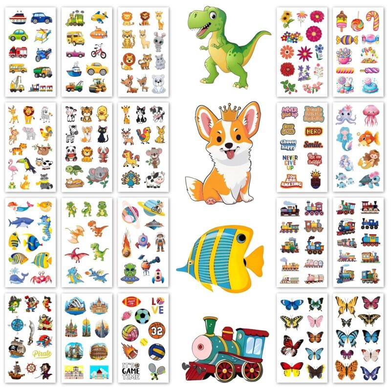 20 Sheets Temporary Tattoo fake tattoos Cute pattern stickers markers for Children Kids Toddlers Boys Girls